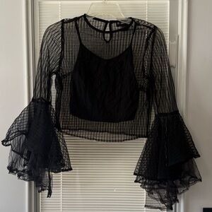 18 Centimeters 2pc Black Sheer Bell Sleeve Top Size Small